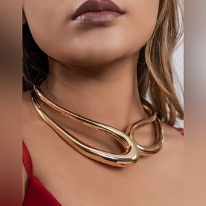 Elegant House of Harlow 1960 Gold Asymmetric Open Metal Collar Choker Necklace